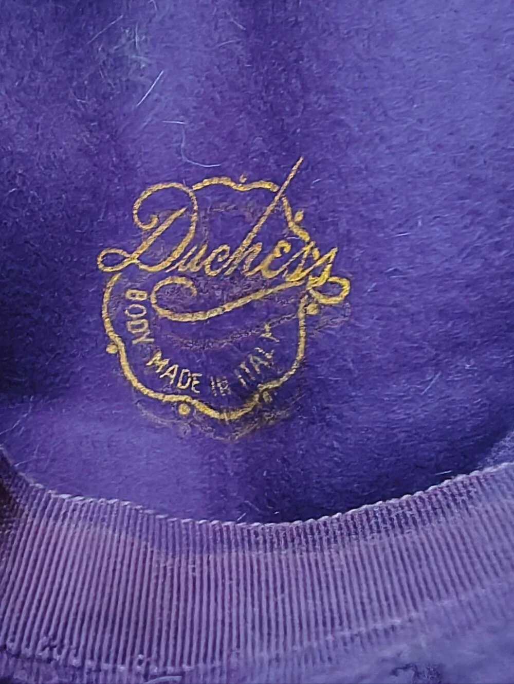 Purple Plush Hat Feathers and Jewels By Clare, Duchess Made In Italy